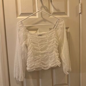 Ambiance White Sheer Ruffled Blouse